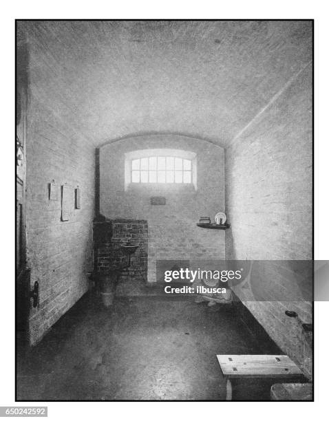 antique london's photographs: cell in newgate prison - prison cell stock illustrations