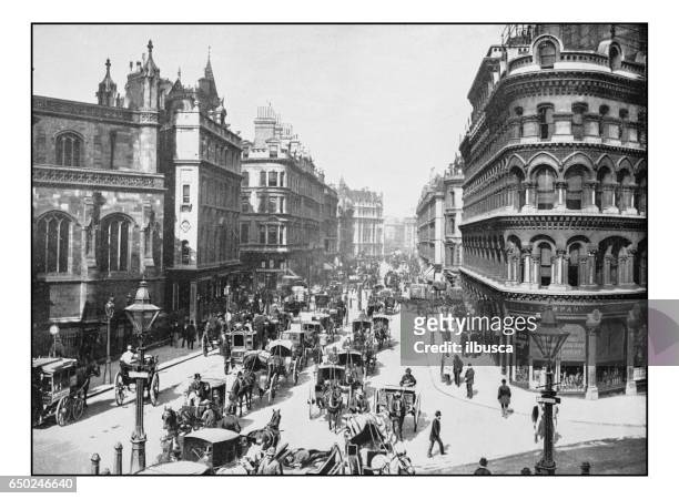 antique london's photographs: queen victoria street - greater london stock illustrations