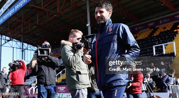 Danny Cowley, manager of Lincoln City walks out ahead of a training session during a Lincoln City Media Day ahead of their FA Cup match against...