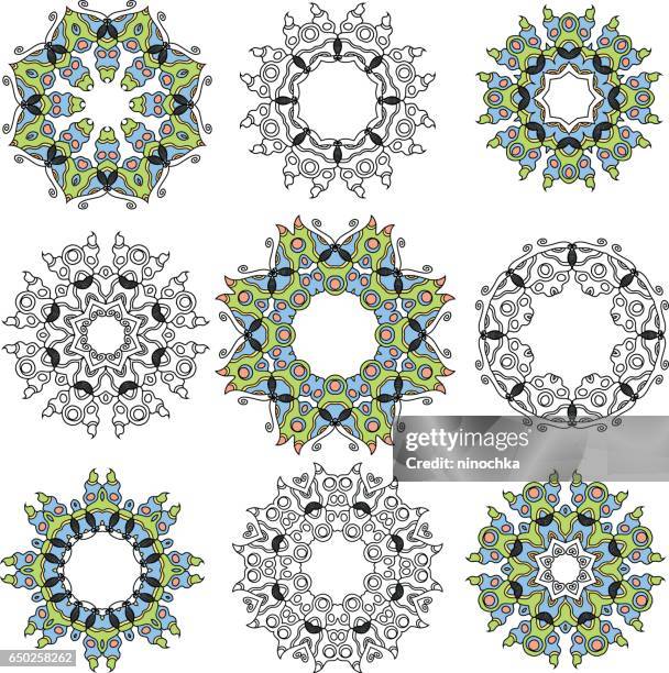 ornamental circles - damask rose stock illustrations