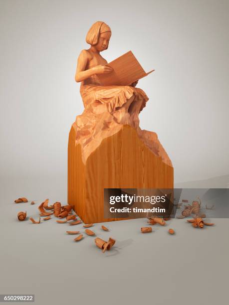 childhood girl sculpture - relief carving stock-fotos und bilder