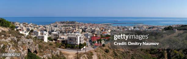 panoramic aerial view of the rethymnon city, crete, greece, mediterranean - rethymnon town stock-fotos und bilder