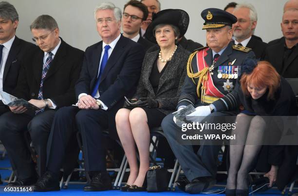 British Prime Minister Theresa May, Secretary of State for Defence Michael Fallon and Chief of the Defence Staff Air Chief Marshal Sir Stuart Peach...