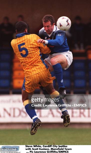 Steve White, Cardiff City battles with Scott Eustace, Mansfield Town