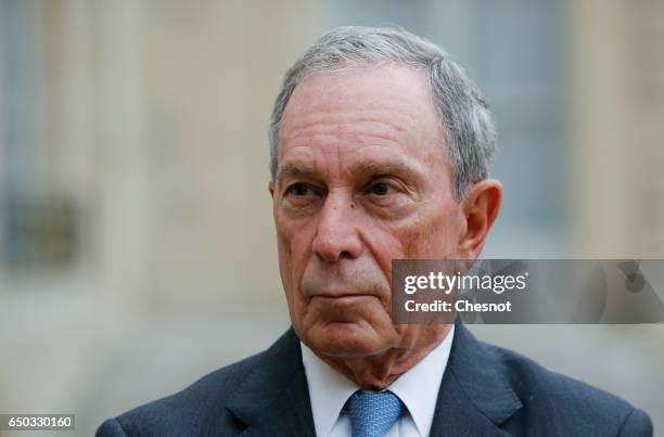 Former Mayor of New York City, Michael Bloomberg makes a statement after his meeting with French President Francois Hollande and Paris City Mayor...