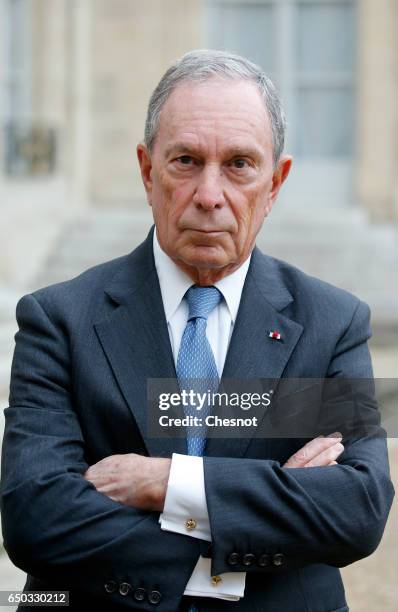 Former Mayor of New York City, Michael Bloomberg makes a statement after his meeting with French President Francois Hollande and Paris City Mayor...