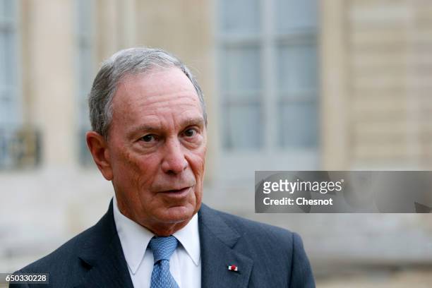 Former Mayor of New York City, Michael Bloomberg makes a statement after his meeting with French President Francois Hollande and Paris City Mayor...