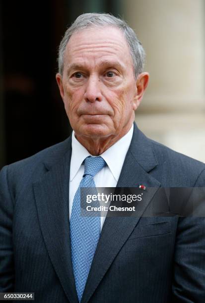 Former Mayor of New York City, Michael Bloomberg makes a statement after his meeting with French President Francois Hollande and Paris City Mayor...