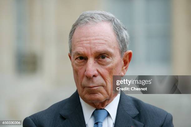 Former Mayor of New York City, Michael Bloomberg makes a statement after his meeting with French President Francois Hollande and Paris City Mayor...