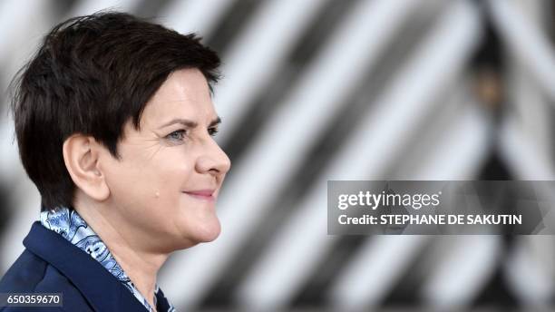 Poland's Prime minister Beata Szyd?o arrives to attend the EU summit at the new "Europa" building in Brussels on March 9, 2017.