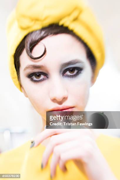Model is seen backstage ahead of the Antonio Marras show during Milan Fashion Week Fall/Winter 2017/18 on February 25, 2017 in Milan, Italy.