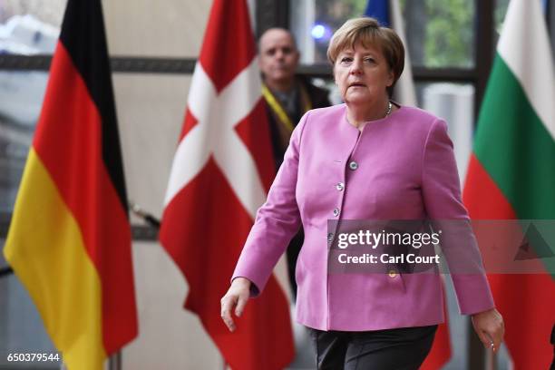 German Chancellor Angela Merkel arrives at the Council of the European Union on the first day of an EU summit, on March 9, 2017 in Brussels, Belgium....