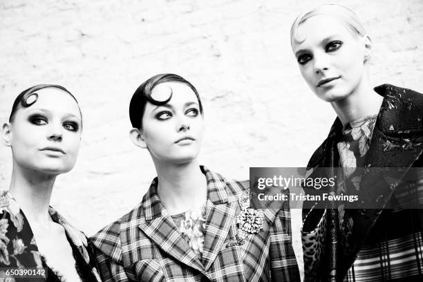 Models are seen backstage ahead of the Antonio Marras show during Milan Fashion Week Fall/Winter 2017/18 on February 25, 2017 in Milan, Italy.