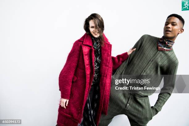 Models are seen backstage ahead of the Wunderkind show during Milan Fashion Week Fall/Winter 2017/18 on February 22, 2017 in Milan, Italy.