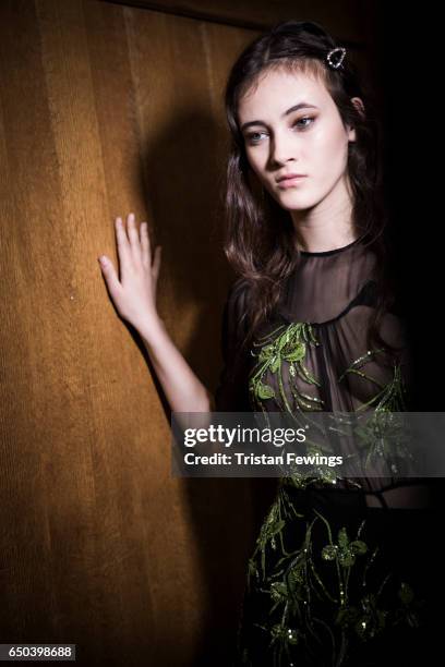 Model is seen backstage ahead of the N.21 show during Milan Fashion Week Fall/Winter 2017/18 on February 22, 2017 in Milan, Italy.
