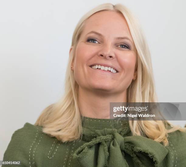 Crown Princess Mette Marit of Norway attends the opening of Gallery Normisjon Recycling Shop on March 09, 2017 in Oslo, Norway.
