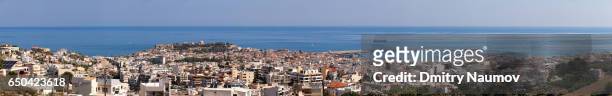 panoramic aerial view of the rethymnon city, crete, greece, mediterranean - rethymnon town stock-fotos und bilder