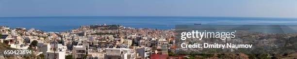 panoramic aerial view of the rethymnon city, crete, greece, mediterranean - rethymnon town stock-fotos und bilder