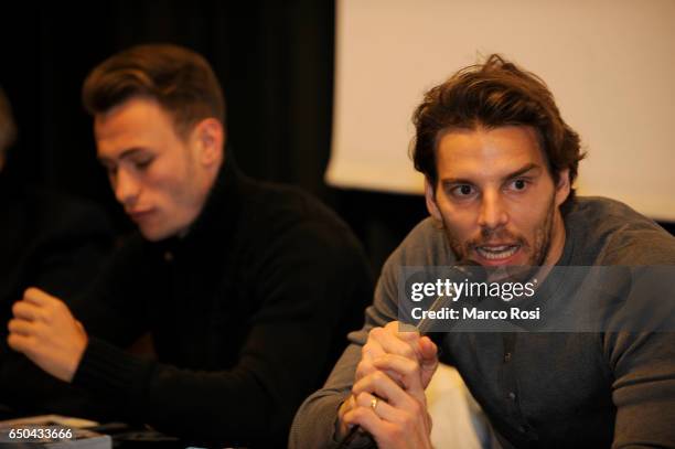 Cristiano Lombardi and Federico Marchetti of SS Lazio meets school students with his team-mates on March 9, 2017 in Rome, Italy.