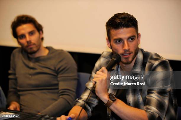 Federico Marchetti and Wesley Hoedt of SS Lazio meets school students with his team-mates on March 9, 2017 in Rome, Italy.