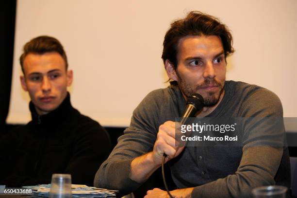 Cristiano Lombardi and Federico Marchetti of SS Lazio meets school students with his team-mates on March 9, 2017 in Rome, Italy.