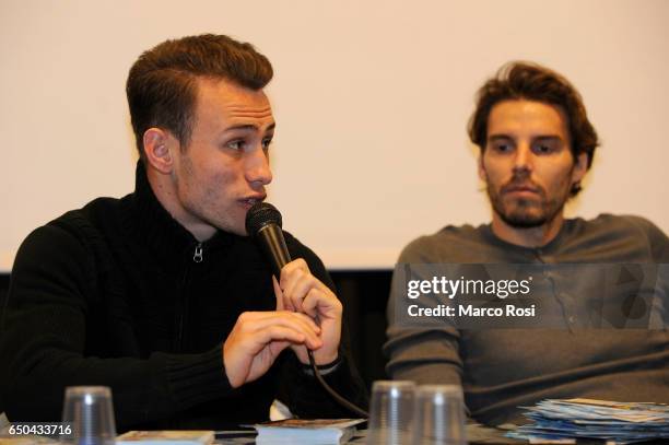 Cristiano Lombardi and Federico Marchetti of SS Lazio meets school students with his team-mates on March 9, 2017 in Rome, Italy.