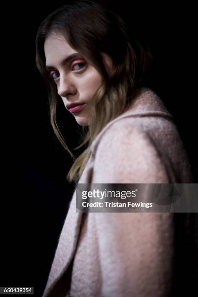 Model is seen backstage ahead of the Trussardi show during Milan Fashion Week Fall/Winter 2017/18 on February 26, 2017 in Milan, Italy.
