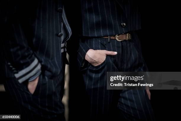 Models are seen backstage ahead of the Trussardi show during Milan Fashion Week Fall/Winter 2017/18 on February 26, 2017 in Milan, Italy.