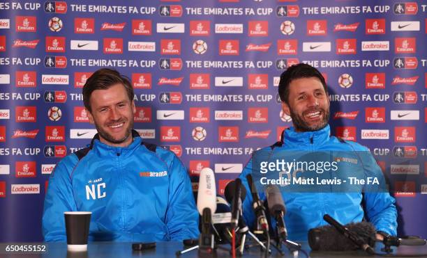 Nicky Cowley and Danny Cowley, manager of Lincoln City talk to media during a Lincoln City Media Day ahead of their FA Cup match against Arsenal at...