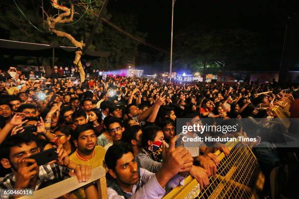 Students enjoy the performance of Bollywood singer Arman Malik during the Crossroads 2017 - the fest of Shri Ram College of Commerce , on March 7,...