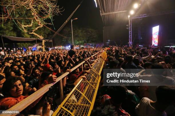 Students enjoy the performance of Bollywood singer Arman Malik during the Crossroads 2017 - the fest of Shri Ram College of Commerce , on March 7,...