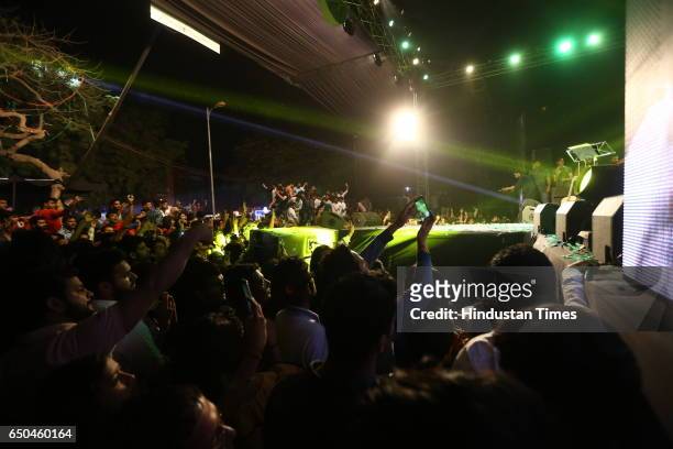 Students enjoy the performance of Bollywood singer Arman Malik during the Crossroads 2017 - the fest of Shri Ram College of Commerce , on March 7,...