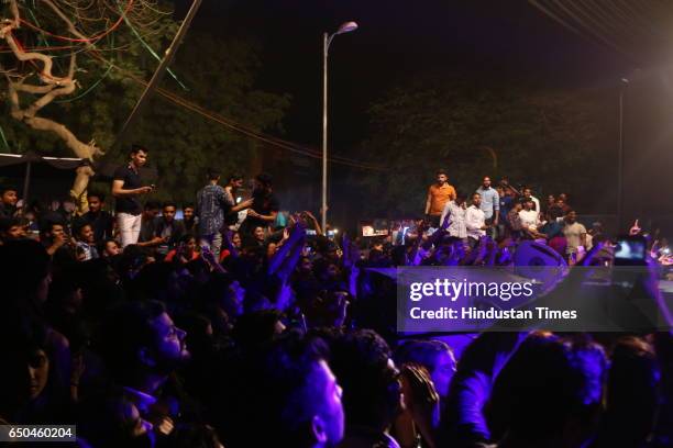 Students enjoy the performance of Bollywood singer Arman Malik during the Crossroads 2017 - the fest of Shri Ram College of Commerce , on March 7,...