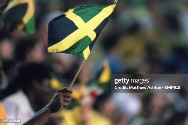 Jamiaca fan supports his team and waves the Jamaica Flag