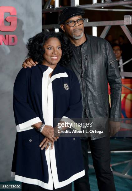 Actor Samuel L. Jackson and wife LaTanya Richardson arrive for the Premiere Of Warner Bros. Pictures' "Kong: Skull Island" held at Dolby Theatre on...