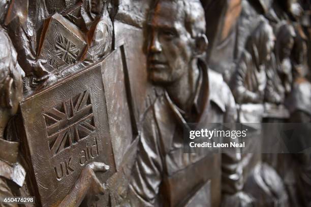 Detail view of the new memorial to men and women from the UK Armed Forces and civilians who served their country in the Gulf region, Iraq and...