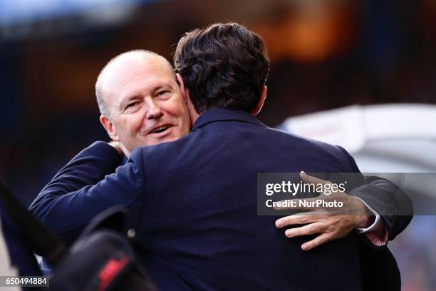 Pepe Mel manager of Deportivo de La Coruña and Victor Sanchez del Amo during the La Liga Santander match between Deportivo de La Coruña and Real...