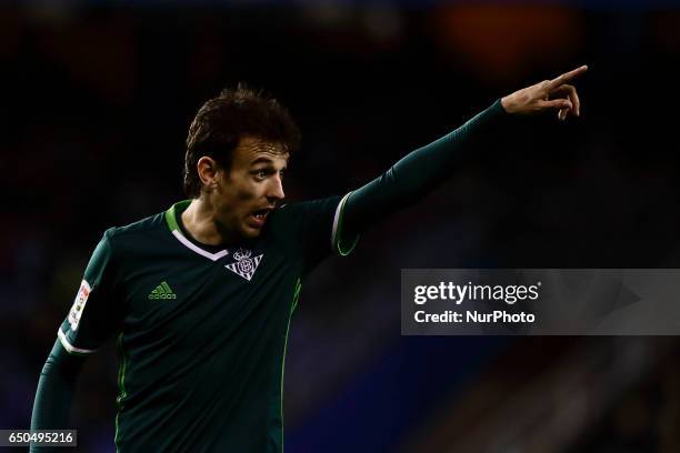 Ruben Pardo midfielder of Real Betis Balompie reacts during the La Liga Santander match between Deportivo de La Coruña and Real Betis Balompie at...