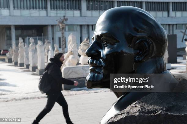 Statue of Vladimir Lenin is displayed in a Moscow park filled with old monuments and historical statues on March 9, 2017 in Moscow, Russia. Relations...