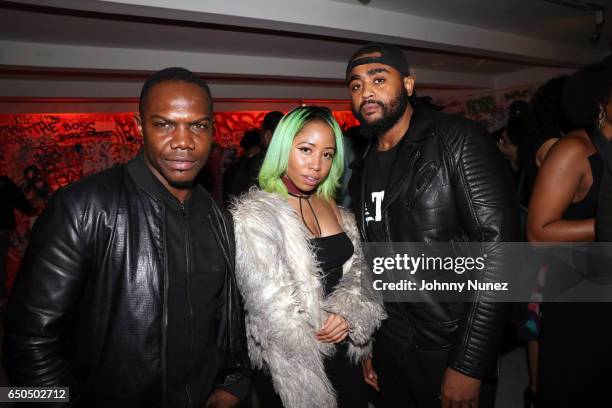 Mack, Liana Banks, and Choppa Zoe attend the Rick Ross and Mr. Brainwash "Rather You Than Me" Album Listening Experience on March 8, 2017 in New York...
