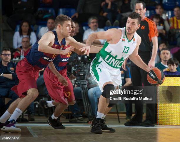 Marko Banic, #13 of Unics Kazan in action during the 2016/2017 Turkish Airlines EuroLeague Regular Season Round 25 game between FC Barcelona Lassa v...