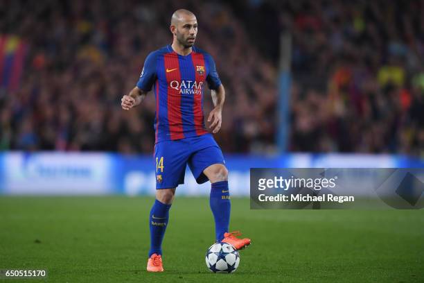 Javier Mascherano of Barcelona in action during the UEFA Champions League Round of 16 second leg match between FC Barcelona and Paris Saint-Germain...