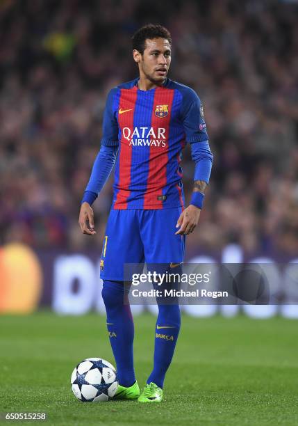 Neymar of Barcelona looks on during the UEFA Champions League Round of 16 second leg match between FC Barcelona and Paris Saint-Germain at Camp Nou...