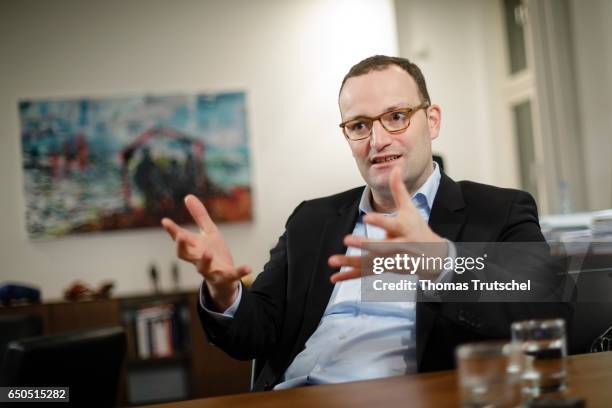 Jens Spahn, Germany's deputy finance minister, gestures during an Interview on March 06, 2017 in Berlin, Germany.