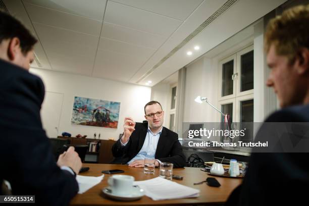Jens Spahn, Germany's deputy finance minister, gestures during an Interview on March 06, 2017 in Berlin, Germany.