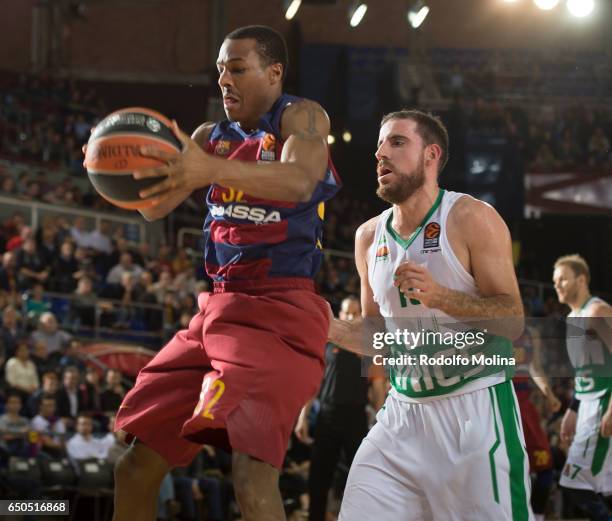 Alex Renfroe, #32 of FC Barcelona Lassa in action during the 2016/2017 Turkish Airlines EuroLeague Regular Season Round 25 game between FC Barcelona...