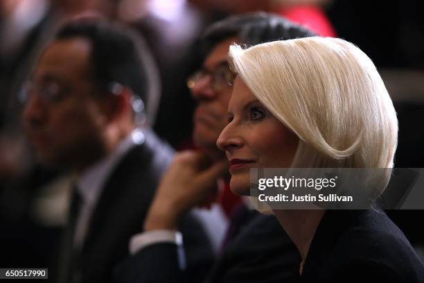 Callista Gingrich looks on during a memorial ceremony to honor the life of former House Minority Leader Rep. Bob Michel in Statuary Hall at the U.S....