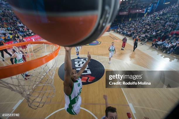 Coty Clarck, #4 of Unics Kazan in action during the 2016/2017 Turkish Airlines EuroLeague Regular Season Round 25 game between FC Barcelona Lassa v...