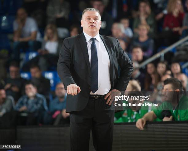 Evgeny Pashutin, Head Coach of Unics Kazan in action during the 2016/2017 Turkish Airlines EuroLeague Regular Season Round 25 game between FC...