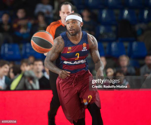 Tyrese Rice, #2 of FC Barcelona Lassa in action during the 2016/2017 Turkish Airlines EuroLeague Regular Season Round 25 game between FC Barcelona...